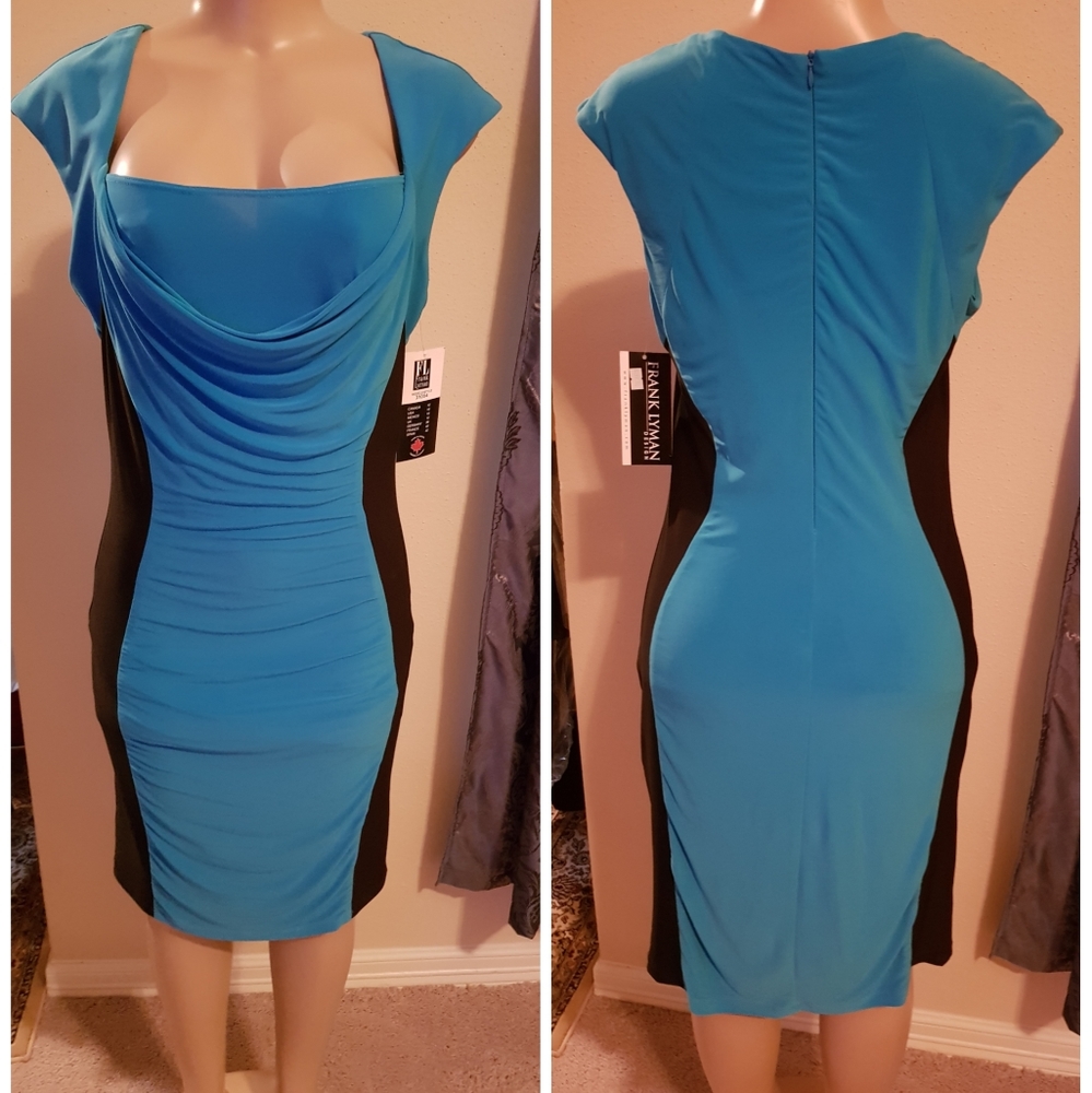 Frank Lyman Blue and Black Colorblock Dress